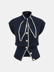 Contrast Trim Tie Neck Knit Vest