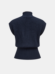 Contrast Trim Tie Neck Knit Vest