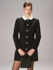 Contrast Collar Tweed Mini Dress
