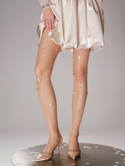 Satin Pointed Toe Rhinestone Strap Heels